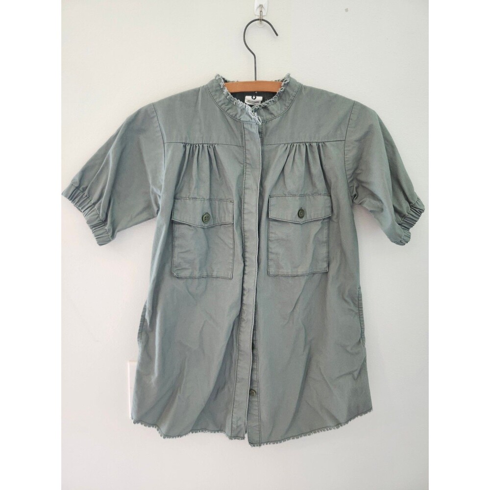 Stem 6 Mock Neck Raw Edge Utility Shirt Sage Green Sz XS Pockets Gorpcore